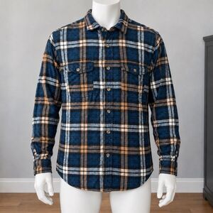 Denim & Flower Ricky Singh Mens M Blue Brown Plaid Flannel Shirt Cotton